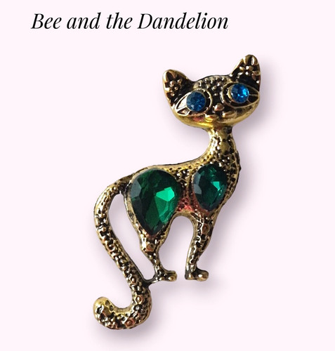 Gold tone cat kitten green - gold,