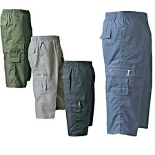 New Mens Summer Elasticated Lightweight 3/4 Cotton Cargo Shorts Pants Size S-3XL