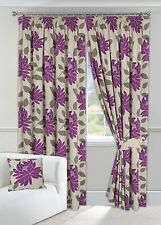 Wine Printed Curtain Pair Pencil Pleated 90" x 90" Fully Lined with Tie backs