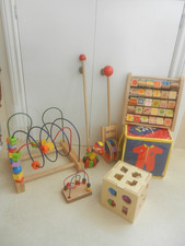 Toddler Wooden Toy Bundle x 7 Abacus Push Along Bead Maze Activity Cube