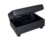 Black Luxury Leather Large Ottoman Storage Footstool in Premium Aire Leather