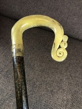 Antique Rams Horn Shepherds Crook Walking Stick Thistle Carved Handle 148Cm Long