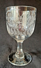 Antique Victorian Engraved 'Flowers of the Union' Glass (Marriage) Goblet c1888
