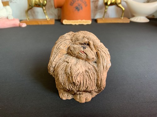 Vintage clay pekingese dog - vintage,