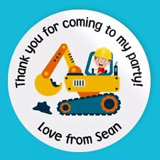 Digger builder Thank You For Coming To My Party Personalised Party Stickers