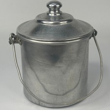 Vintage French Aluminium Round Shape Lunchbox Mess Tin With Lid & Handle