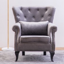 Queen Anne Armchair Fireside Chair Upholstered Accent Chair for Living Room Grey