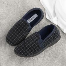 The Slipper Company Mens Slippers Blue Adults Full Navy Twin Gusset Check Reid
