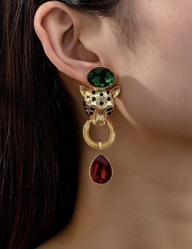 Leopard black gold circle drop - black,