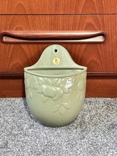Vintage Dartmouth pottery sage green wall planter floral design Devon pottery