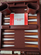 Vintage Backgammon Set In Faux Leather Case Home Travel Briefcase 10 X 7" closed