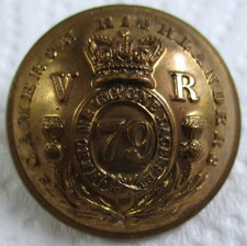 Victorian Army:"79th CAMERON HIGHLANDERS BRASS BUTTON" (Large, 25mm, 1855-1881)