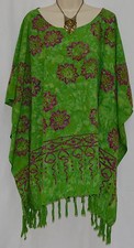 HIBISCUS Green Kaftan Blouse Top Baggy T-Shirt OverSize Ladies Fringe Festive