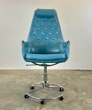 ICONIC Swedish Design Blue Leather 'Jetson' Swivel Chair Mi452 by Bruno Mathsson