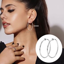 40MM Silver Clip On Hoop