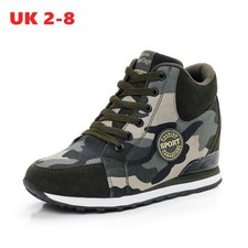 Women Hidden Heel Wedges Sneaker High Top Trainers Sport Camouflage Casual Shoes