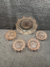 Art Deco Pink Glass Dessert Fruit Trifle Dishes Set - 1 Large + 4 Smaller