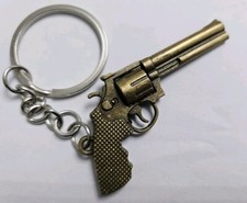 Mini Model Bronze Revolver Pistol Hand Gun Keyring Solid Metal 5cm UKSeller 