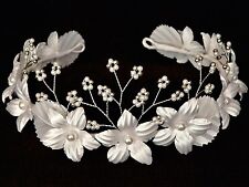 Starflower Holy Communion Tiara Floral Crown Flower Girl Headband WHITE SILVER
