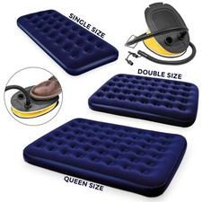 Inflatable Flocked Air Bed Mattress - Single/Double/Queen & Foot Pump - Airbed