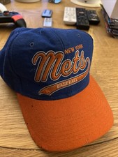 Vintage Starter New York Mets Hat Snapback MLB Baseball Tail Script Blue Cap