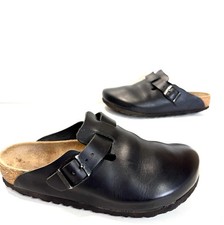 Ladies Birkenstock BOSTON black leather Slip-on Clog Mules Shoes Size UK 4.5 37