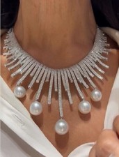 Lab Diamond and Pearl Necklace