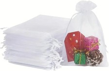 White Organza Gift Bags Drawstring Jewellery Pouch Party Wedding Favours Meshbag
