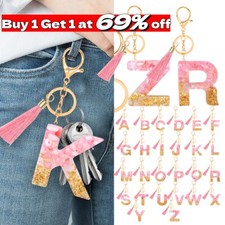 Pink Gold Resin Initial Letter KeyRing Alphabet A-Z - Best Gift for Women Girls