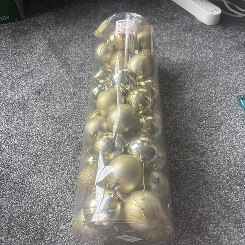 Gold christmas baubles - christmas,