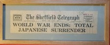 Vintage Newspaper Headline, Framed, Sheffield Telegraph, Japanese Surrender 1945