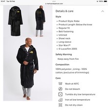 M&S Men’s Dressing Gown Velvet Black Star Wars Slogan Size M Worn Once