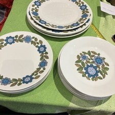 J & G Meakin Studio 1960s Retro Topic Blue Flora Job Lot Of Plates 15 Mixed Size
