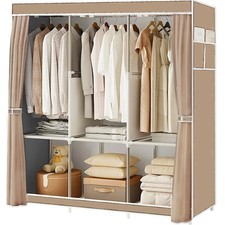 Fabric Canvas Wardrobe with Clothes Hanging Rail Shelving Storage Closet Large