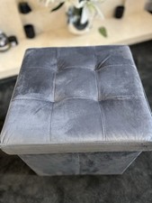 Velvet Storage Stool, Box, Cube, Foot Stool, Ottoman (Grey)