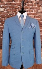 Mod Skinhead Suit Sky Blue & White Dogtooth Suit 4 Button Suit Slim Fit