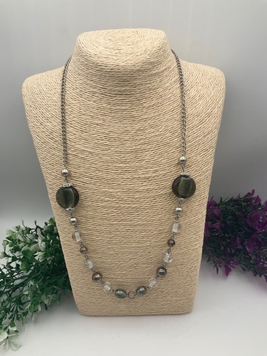 Grey beige beaded - grey,, necklace