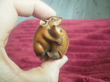 Hand carved wood netsuke Rat /