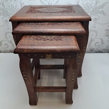 Set Of 3 Hand-Carved Sheesham