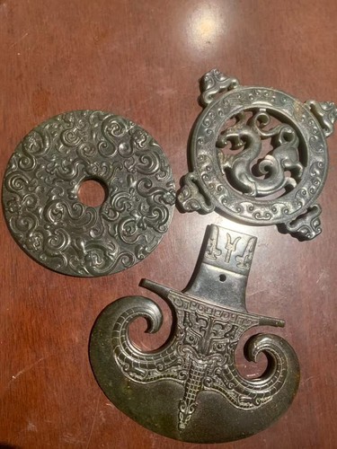 3pcs chinese green hetian - green, jade