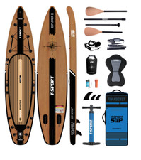 T-Sport Explorer 12' Paddle Board Wooden Look With Kayak Carbon Paddle Accessori