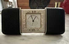 Tiffany & Co. Vintage Travel Clock In Silver And Leather - Slide Open
