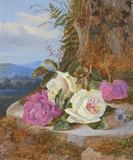 CHARLES ARCHER (12855-1931) SIGNED ENGLISH 1879 OIL CANVAS  FLOWERS IN LANDSCAPE