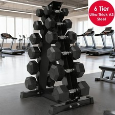Hex Dumbbell 6 Tier Rack Storage Stand Tree With Dumbbells Set Home Gym fitnes