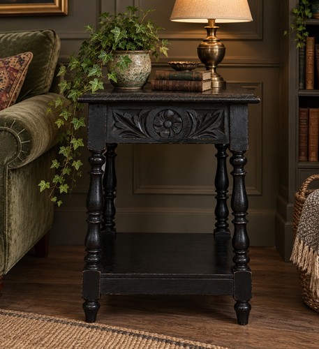 Antique ebonised oak side - antique,