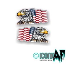 Small pair Of American Bald Eagle & Stars & Stripes USA Flag vinyl car stickers
