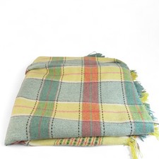Green and Yellow Welsh Woolly Blanket Multicoloured Pattern Preloved