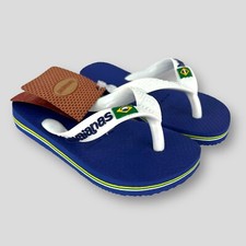 Havaianas Kids Brasil Logo Marine Blue Rubber Flip Flops UK 6/7 EU-23/24 New