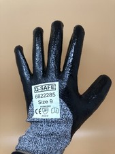 QSafe 1 Pair Nitrile Coated Palm Nylon Builders Safety Work Gloves  Size 9 Black