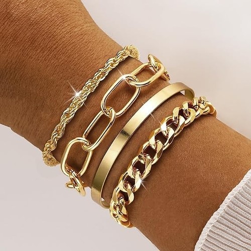 Chunky gold cuff bracelet - gold,